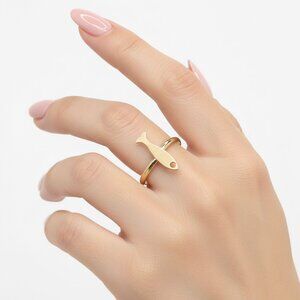 Vintage Gold Toned Adjustable Delicate Fish Ring Nautical Sea Life Jewelry